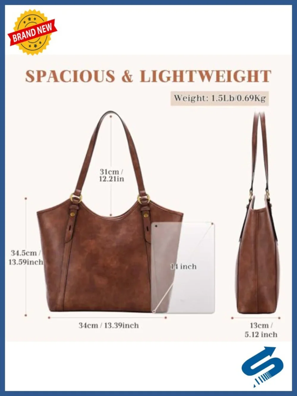 Large Vegan Leather Tote Bag Satchel Purse with Zipper for Work